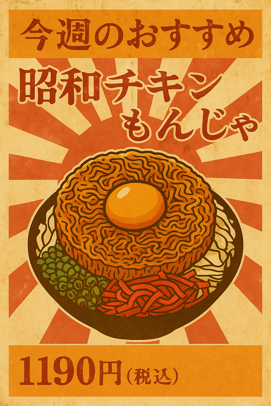 昭和チキンもんじゃの昭和レトロ風ポスター（1190円税込）