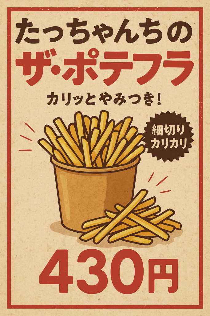 【月曜日】今週のオススメ｜たっちゃんちのザ・ポテフラ登場！｜神栖市の昭和レトロ居酒屋