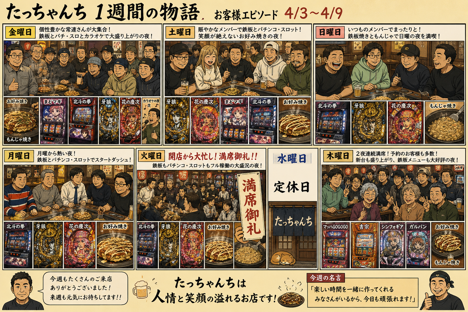 たっちゃんち 1週間の物語 漫画風イラスト