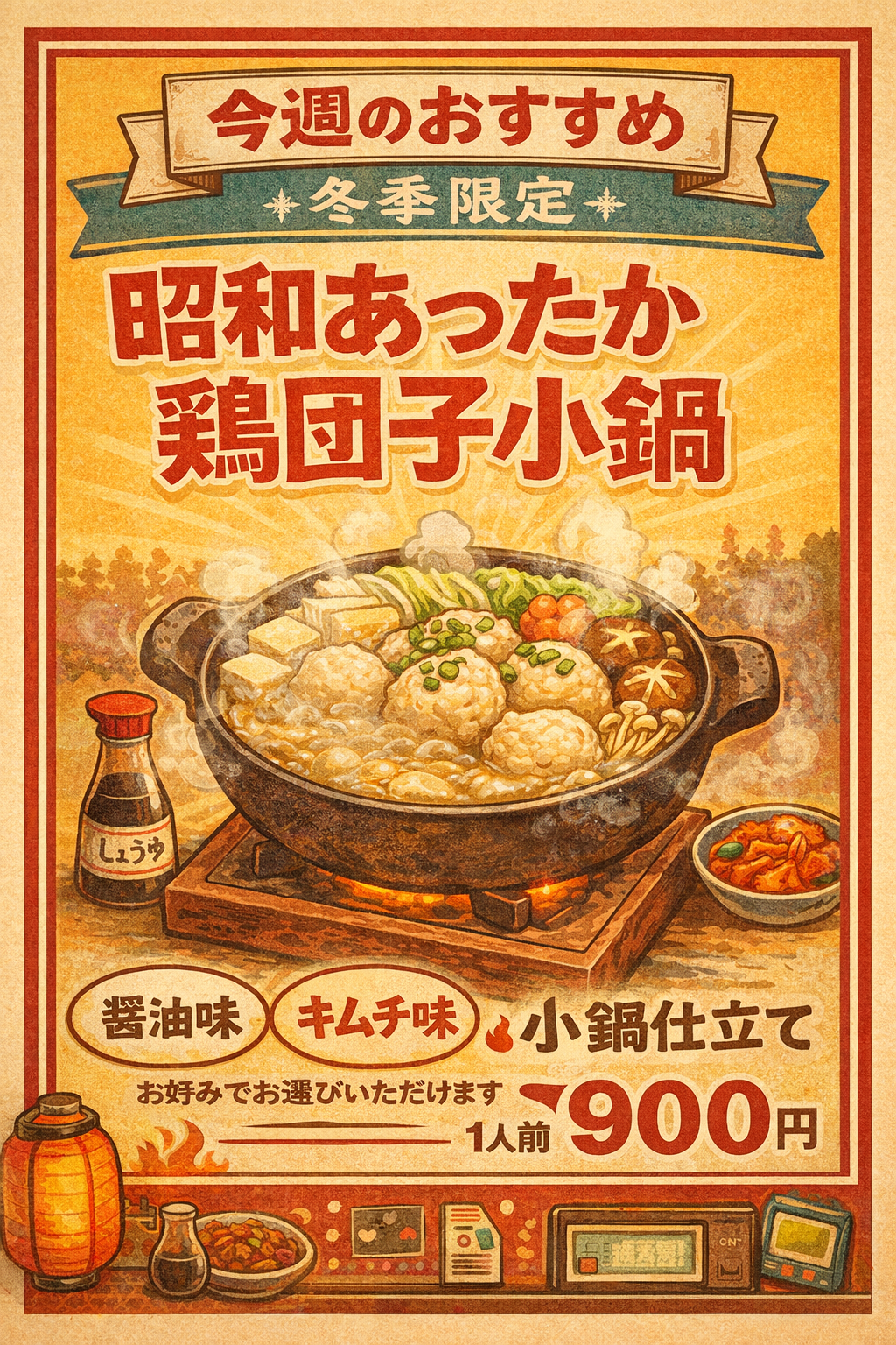 🍲 今週のおすすめ｜冬季限定「昭和あったか鶏団子小鍋」