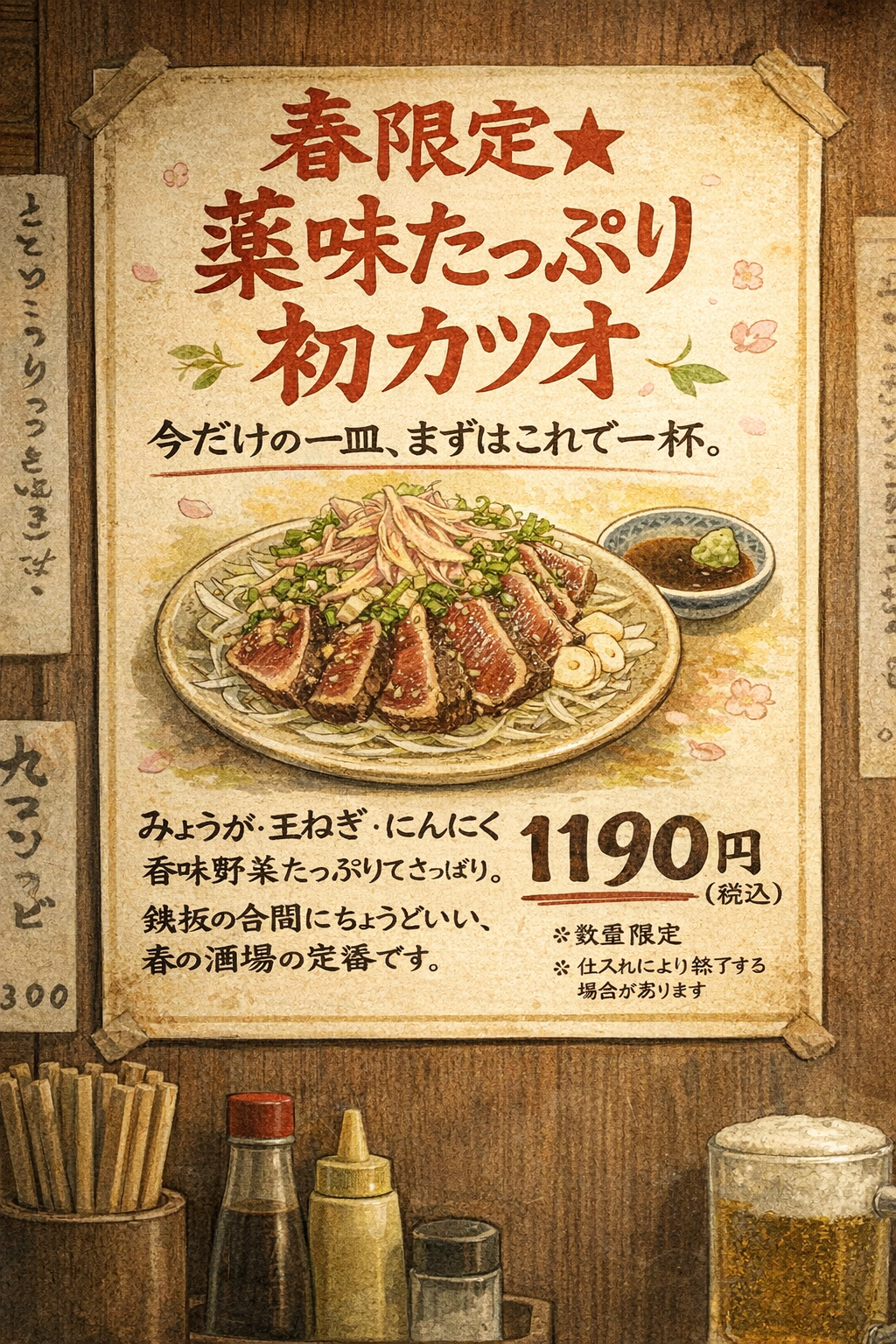 春限定 薬味たっぷり初カツオ ポスター たっちゃんち 神栖市 居酒屋